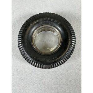 Firestone Deluxe Champion Tire Ashtray Black Glass Center Vintage Used
